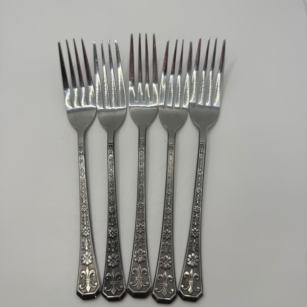 Interpur INR1 Stainless Steel Salad Forks Set of 5 Fleur-de-Lis Floral Korea